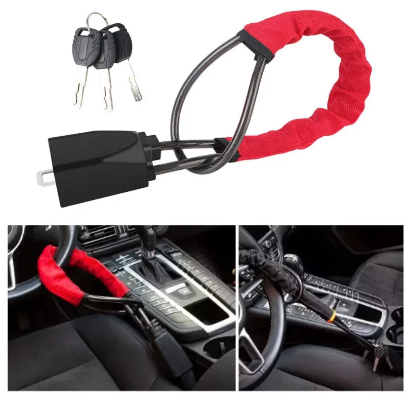Car Steering Wheel Lock – Anti-Theft Steel Cable Security Device