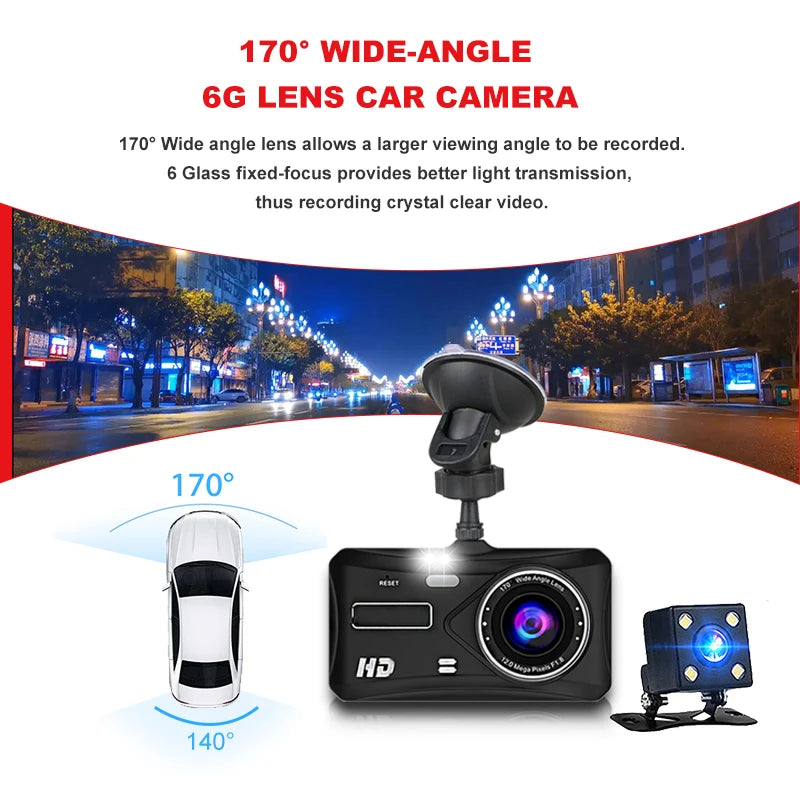 1080P Touch Screen Dash Cam - Front & Rear Car DVR with Night Vision
