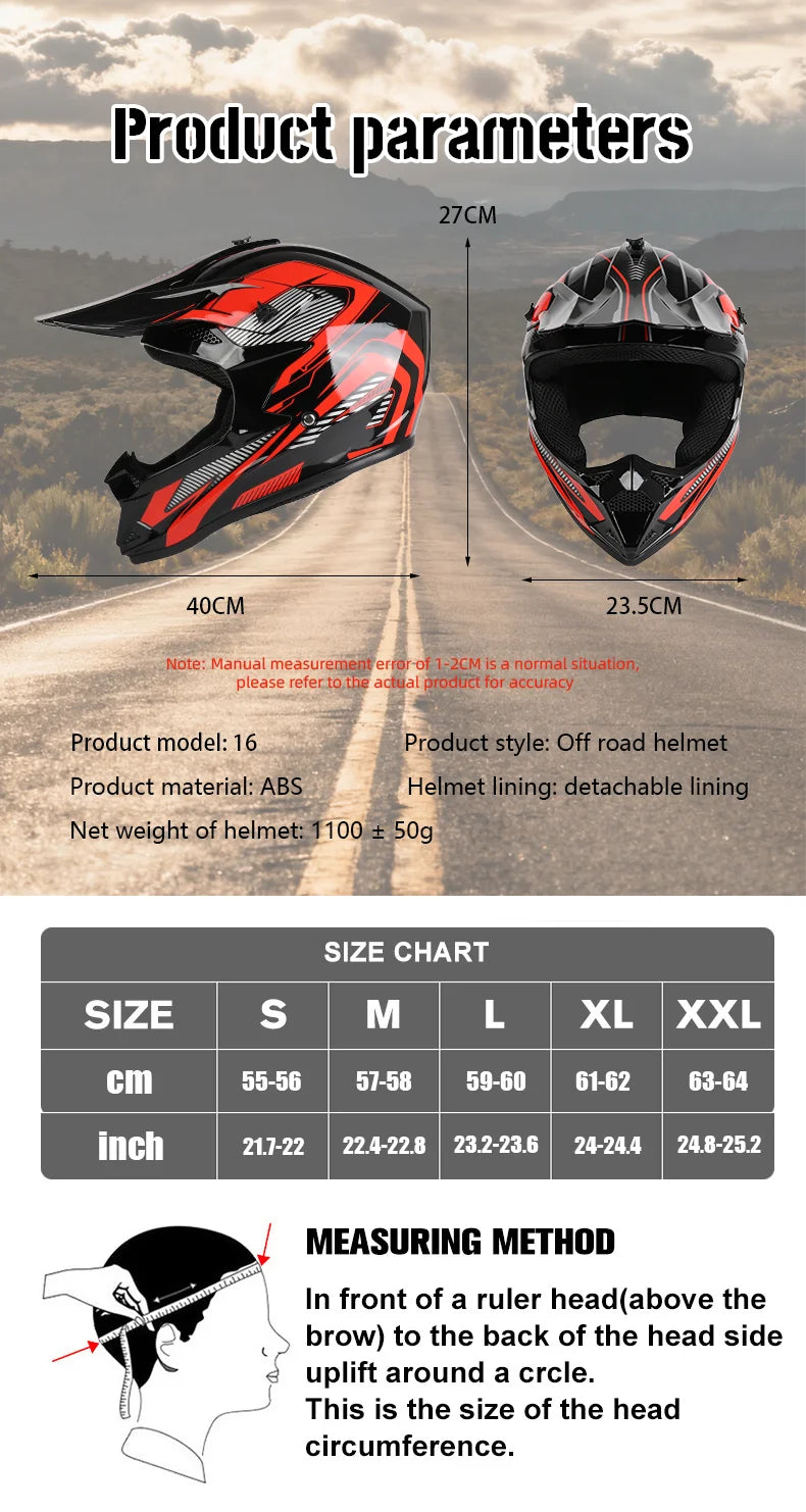 Off-Road Motorcycle Helmet - Full Face Rally Helmet with Goggles