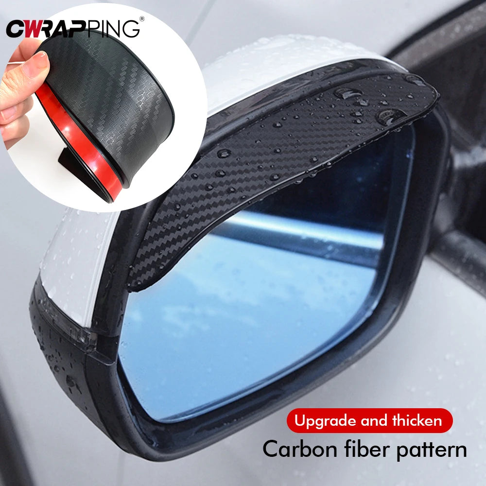 2Pcs Car Mirror Rain Eyebrow – Carbon Fiber Sun Visor Cover