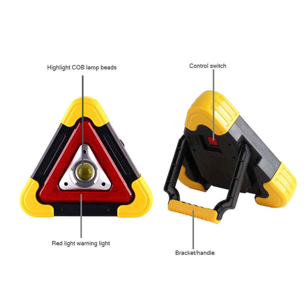 Triangle Warning Sign with LED Work Light - Roadside Safety Alarm